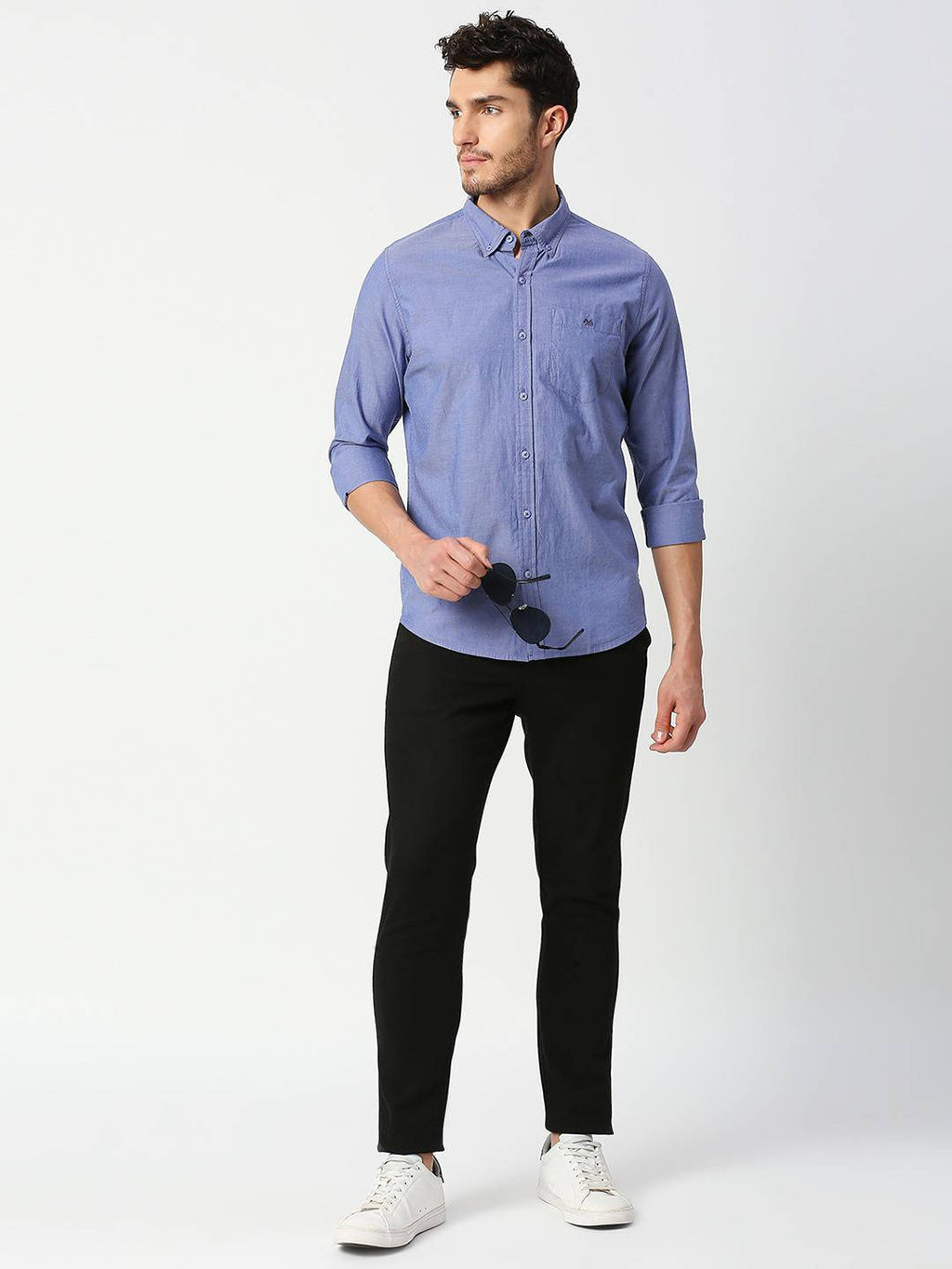 Thomas Scott Men Blue Slim Fit Casual Cotton Shirt