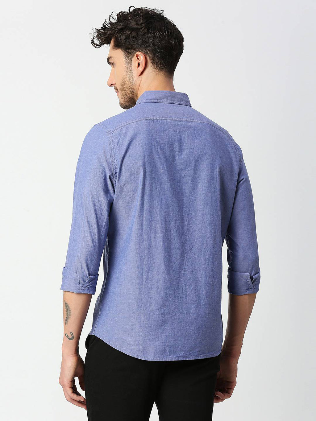 Thomas Scott Men Blue Slim Fit Casual Cotton Shirt