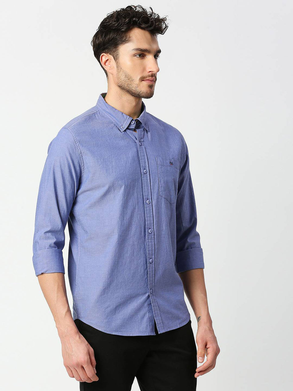 Thomas Scott Men Blue Slim Fit Casual Cotton Shirt