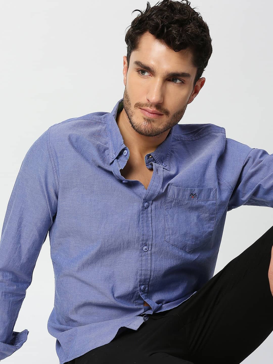 Thomas Scott Men Blue Slim Fit Casual Cotton Shirt