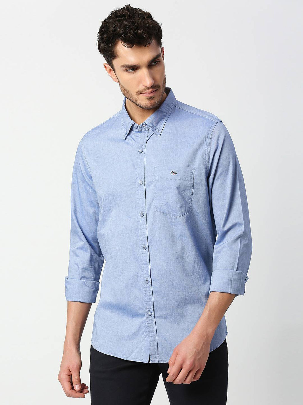 Thomas Scott Men Blue Slim Fit Cotton Casual Shirt