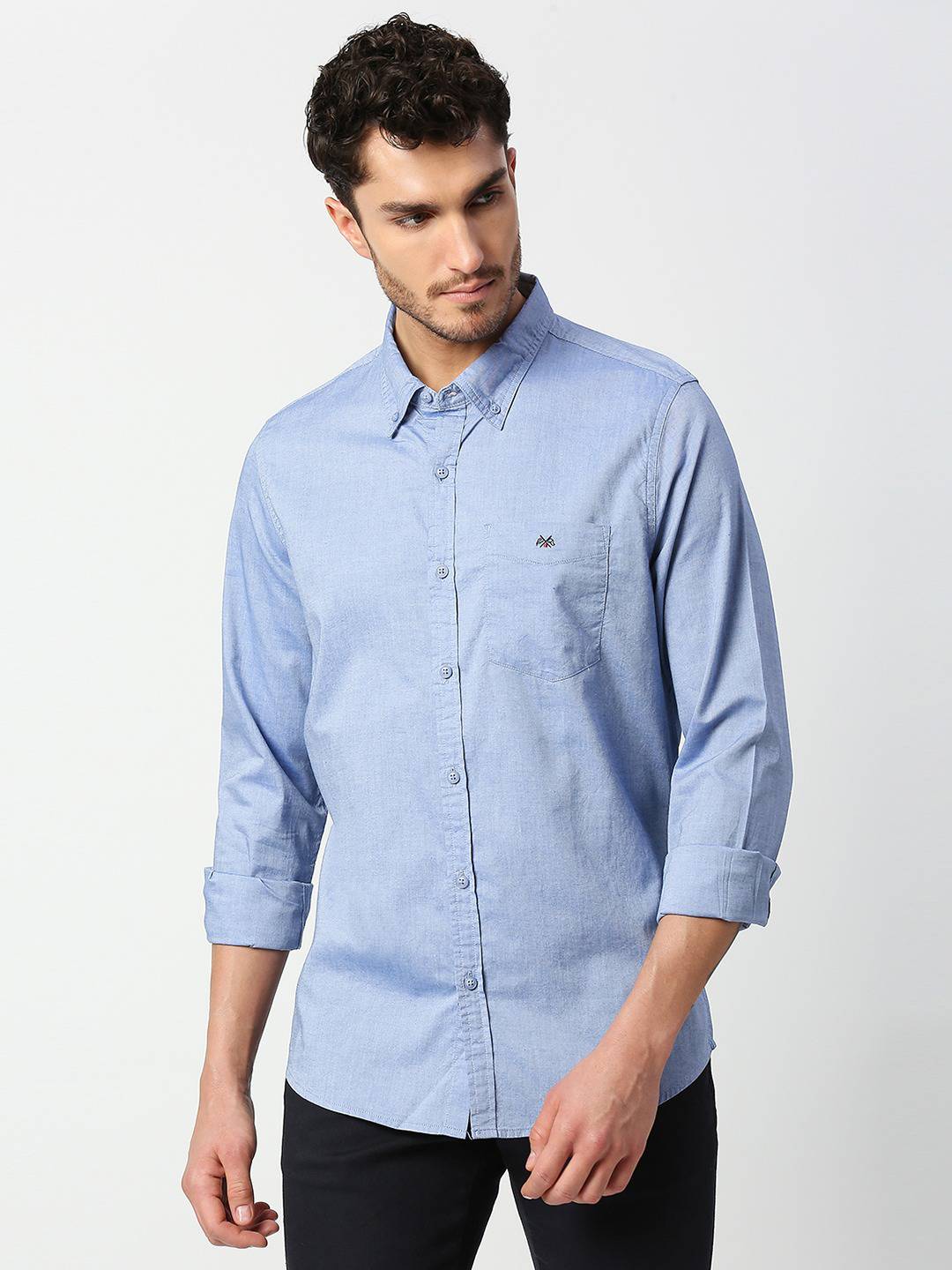 Thomas Scott Men Blue Slim Fit Cotton Casual Shirt