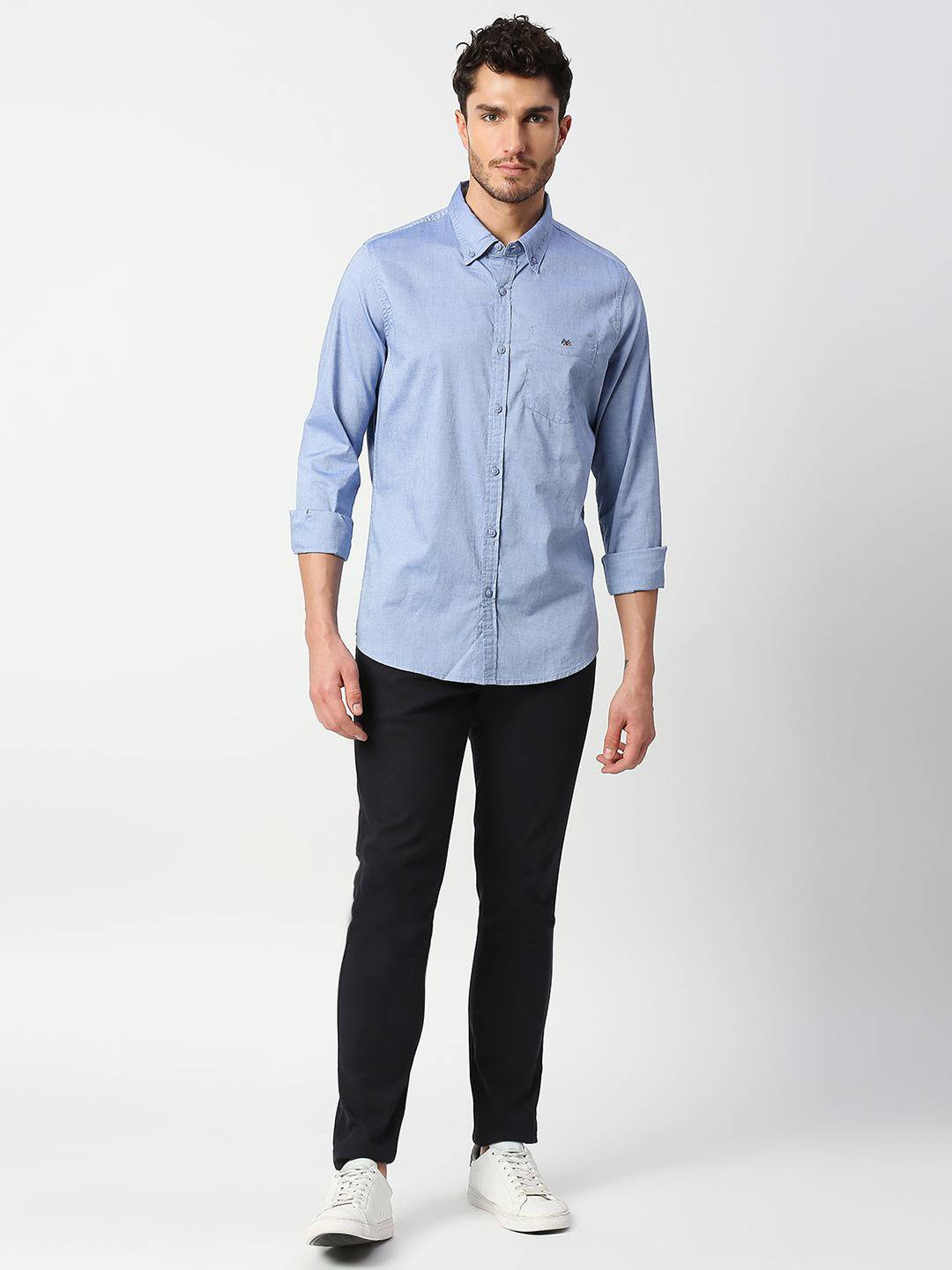 Thomas Scott Men Blue Slim Fit Cotton Casual Shirt