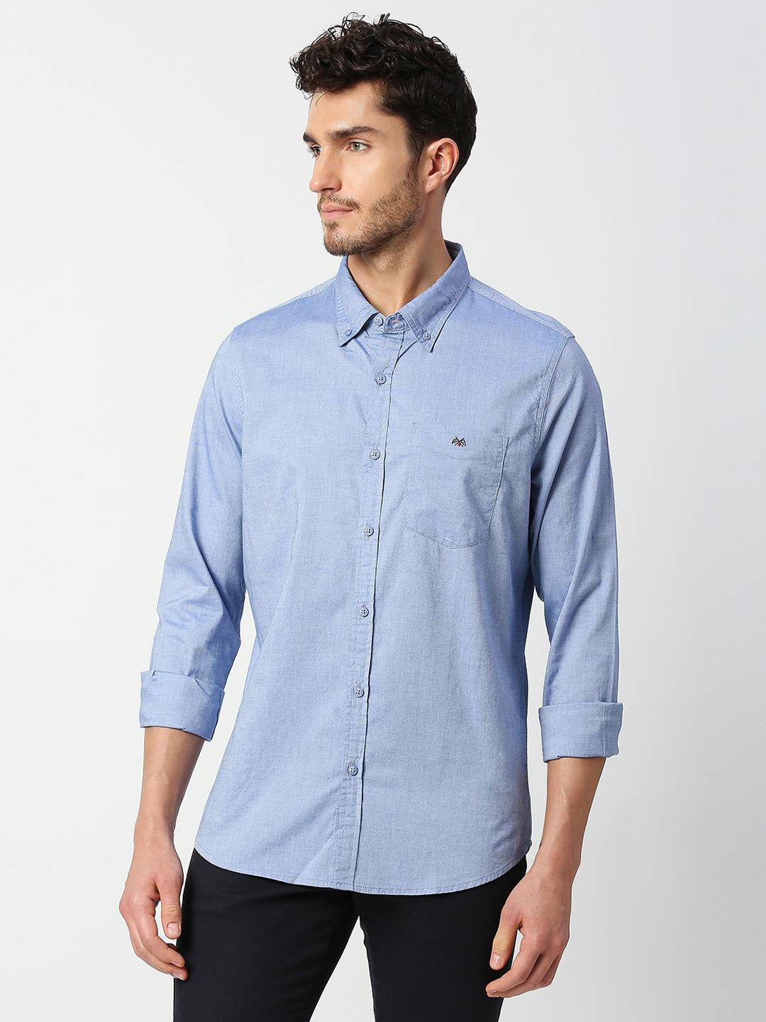 Thomas Scott Men Blue Slim Fit Cotton Casual Shirt