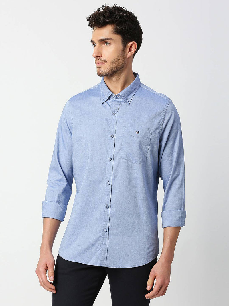 Thomas Scott Men Blue Slim Fit Cotton Casual Shirt