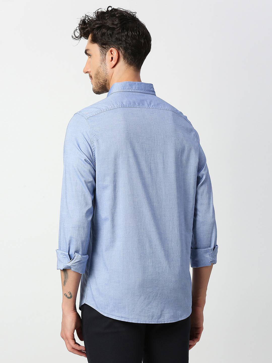 Thomas Scott Men Blue Slim Fit Cotton Casual Shirt