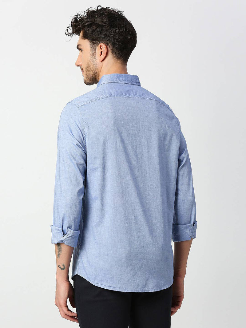 Thomas Scott Men Blue Slim Fit Cotton Casual Shirt