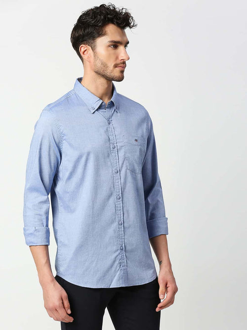 Thomas Scott Men Blue Slim Fit Cotton Casual Shirt