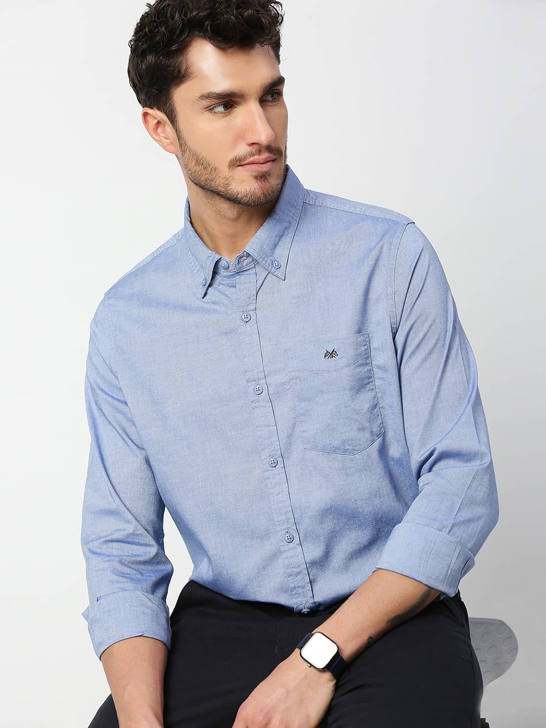 Thomas Scott Men Blue Slim Fit Cotton Casual Shirt