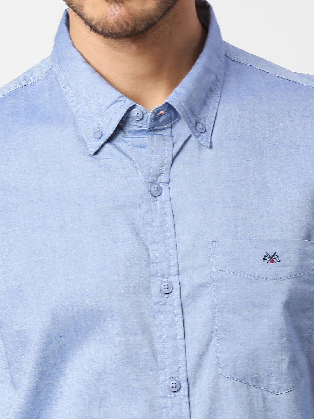 Thomas Scott Men Blue Slim Fit Cotton Casual Shirt