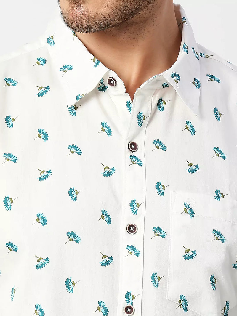 Thomas Scott Men White Slim Fit Printed Pure Cotton Casual Shirt