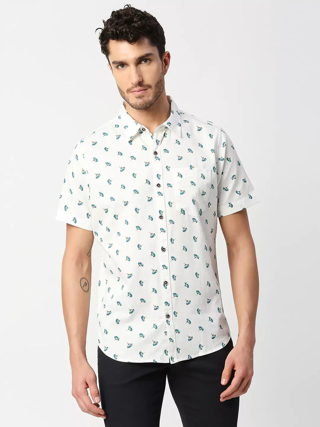 Thomas Scott Men White Slim Fit Printed Pure Cotton Casual Shirt