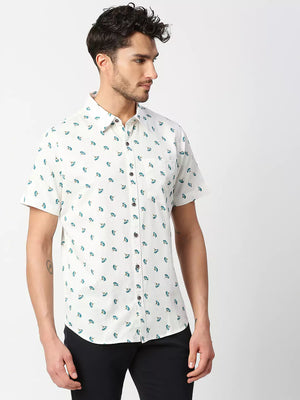 Thomas Scott Men White Slim Fit Printed Pure Cotton Casual Shirt