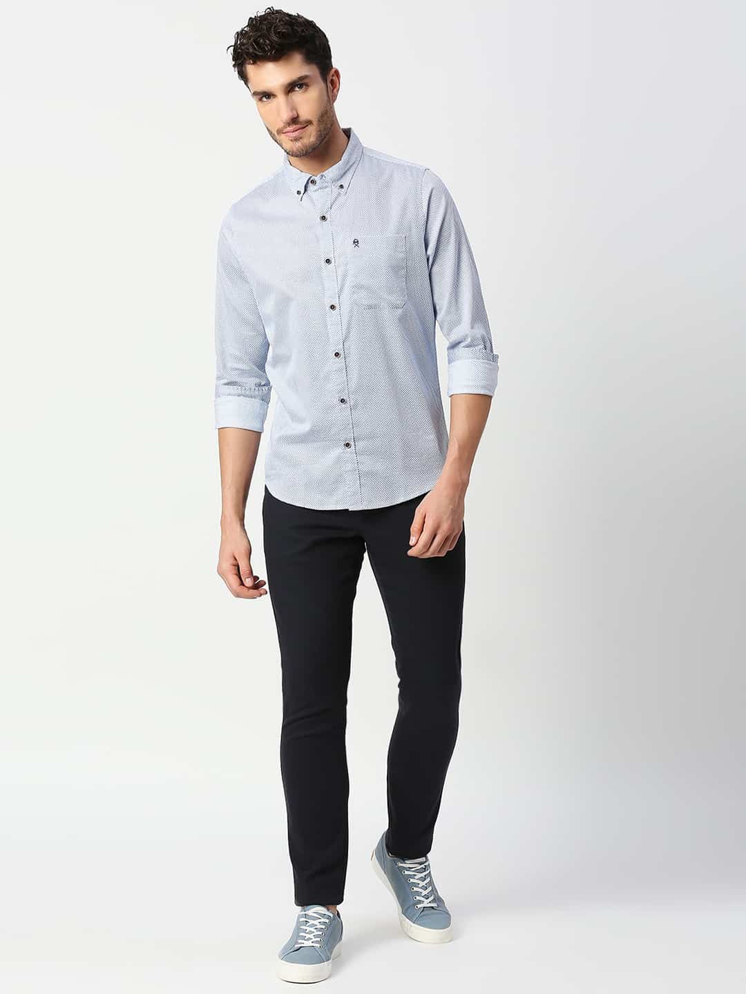 Thomas Scott Men Blue Slim Fit Printed Cotton Casual Shirt