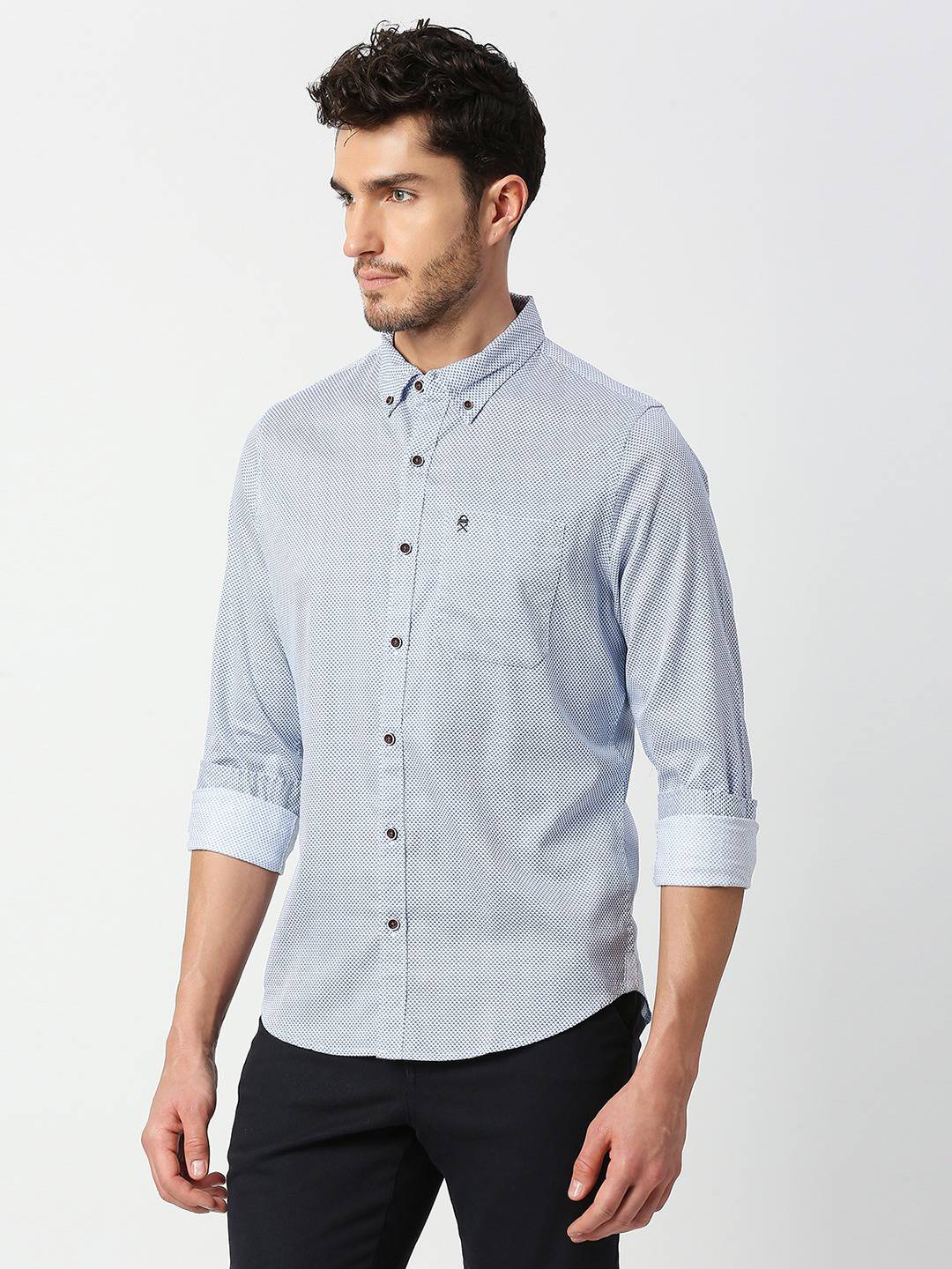 Thomas Scott Men Blue Slim Fit Printed Cotton Casual Shirt