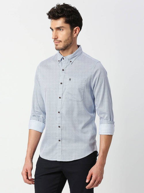 Thomas Scott Men Blue Slim Fit Printed Cotton Casual Shirt
