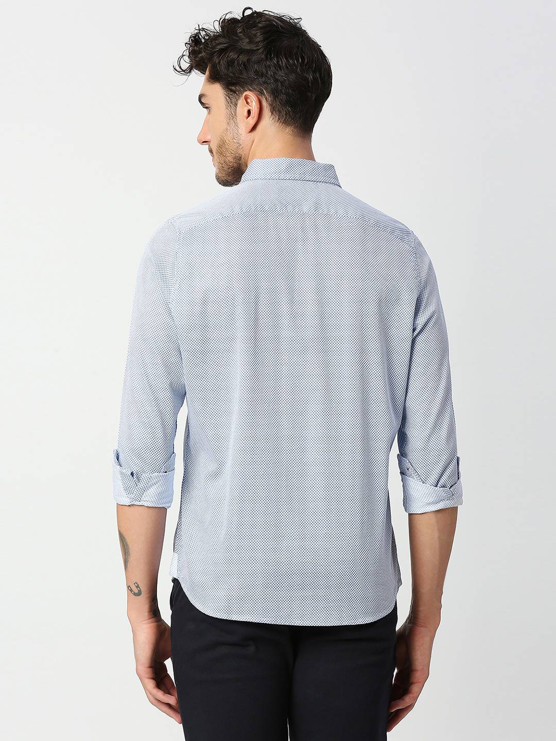 Thomas Scott Men Blue Slim Fit Printed Cotton Casual Shirt