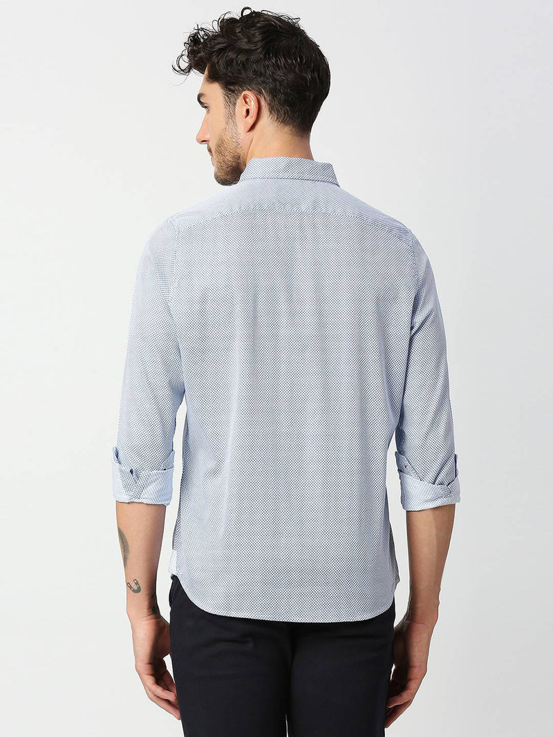 Thomas Scott Men Blue Slim Fit Printed Cotton Casual Shirt