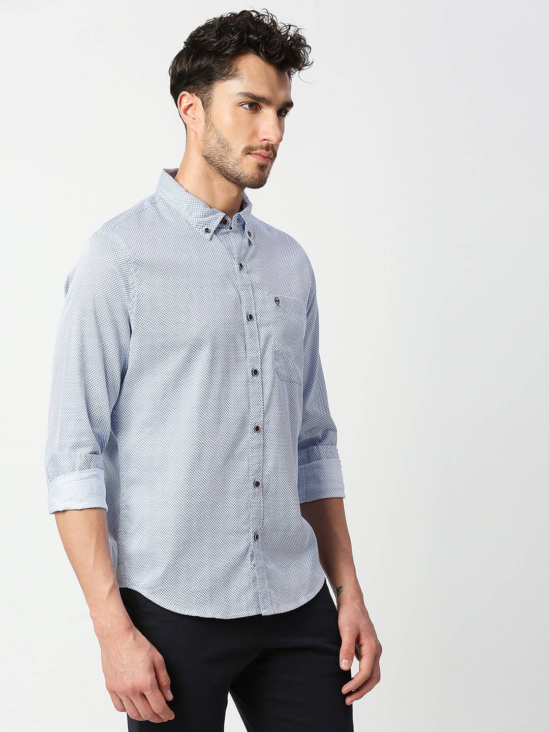 Thomas Scott Men Blue Slim Fit Printed Cotton Casual Shirt