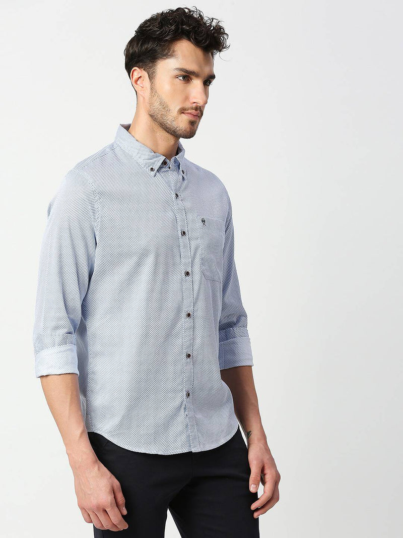 Thomas Scott Men Blue Slim Fit Printed Cotton Casual Shirt