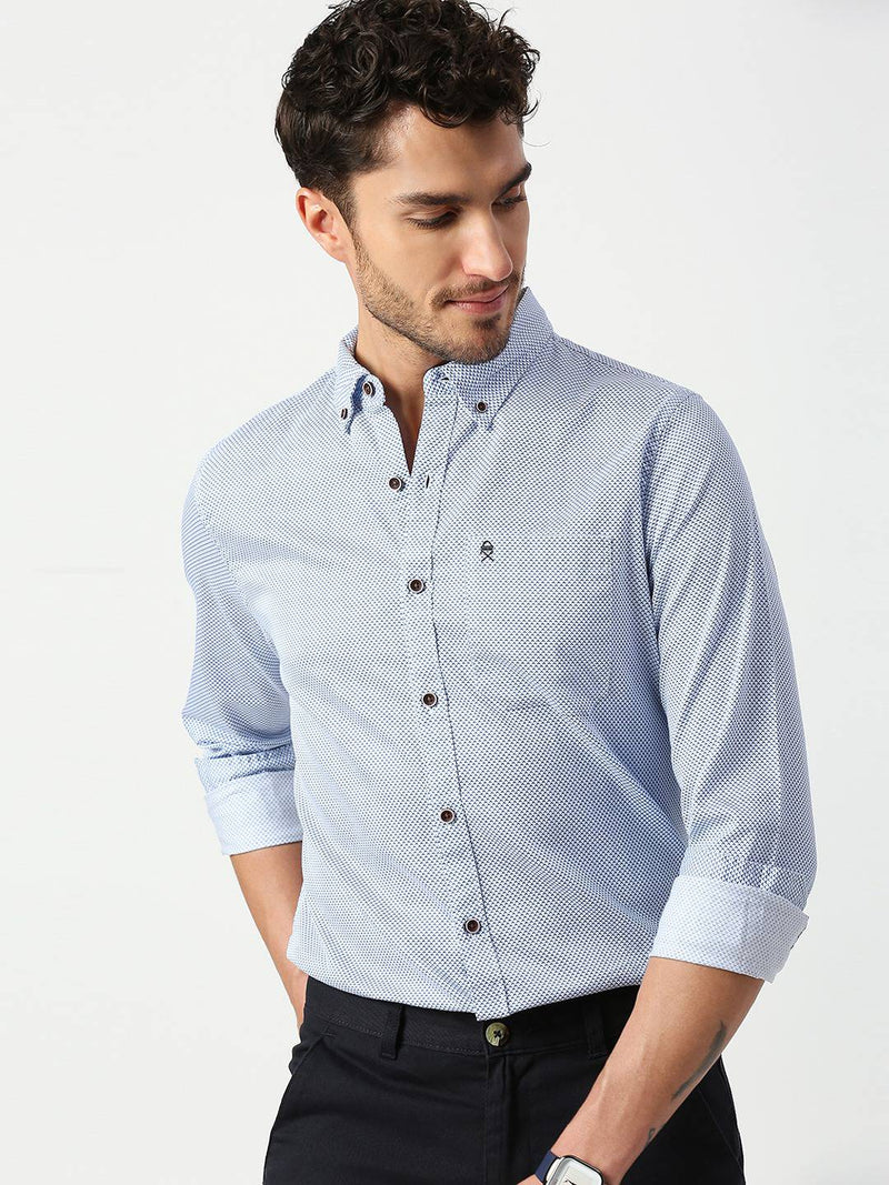 Thomas Scott Men Blue Slim Fit Printed Cotton Casual Shirt