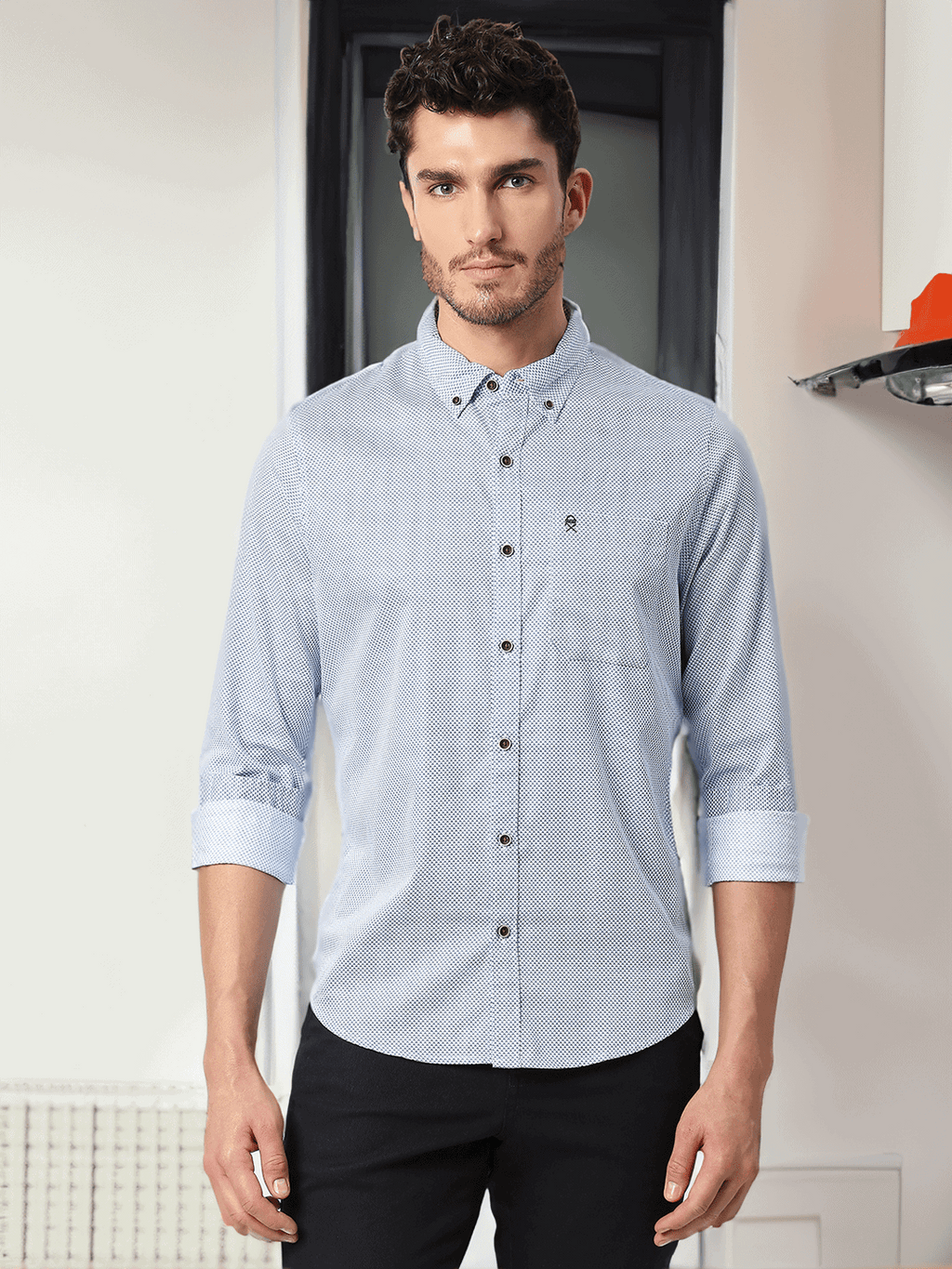 Thomas Scott Men Blue Slim Fit Printed Cotton Casual Shirt