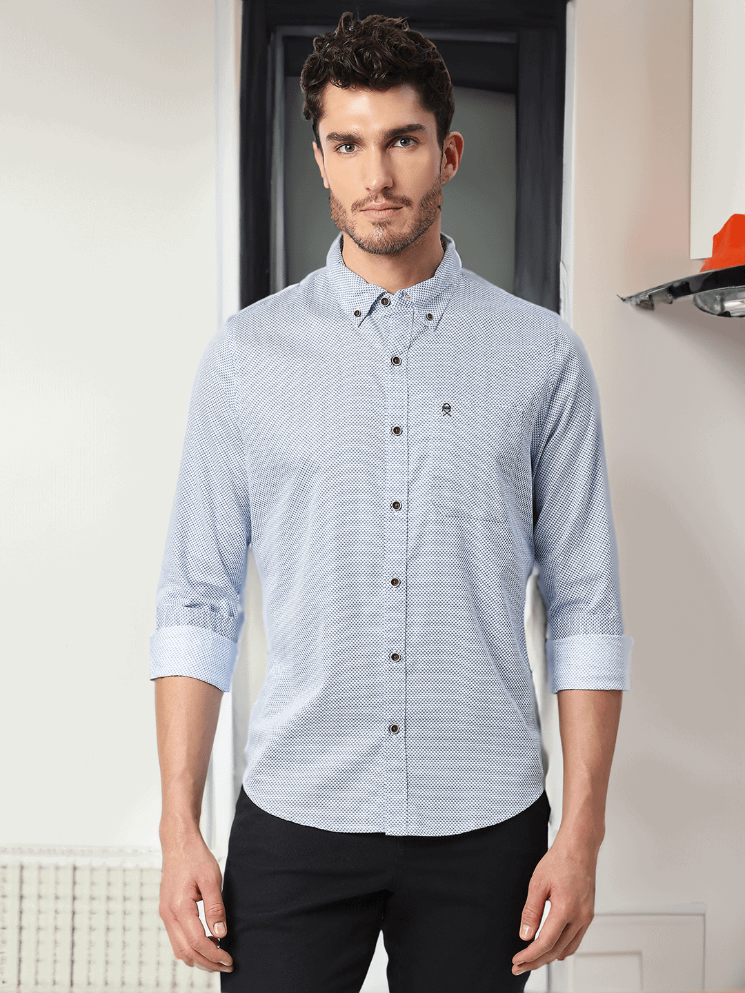 Thomas Scott Men Blue Slim Fit Printed Cotton Casual Shirt