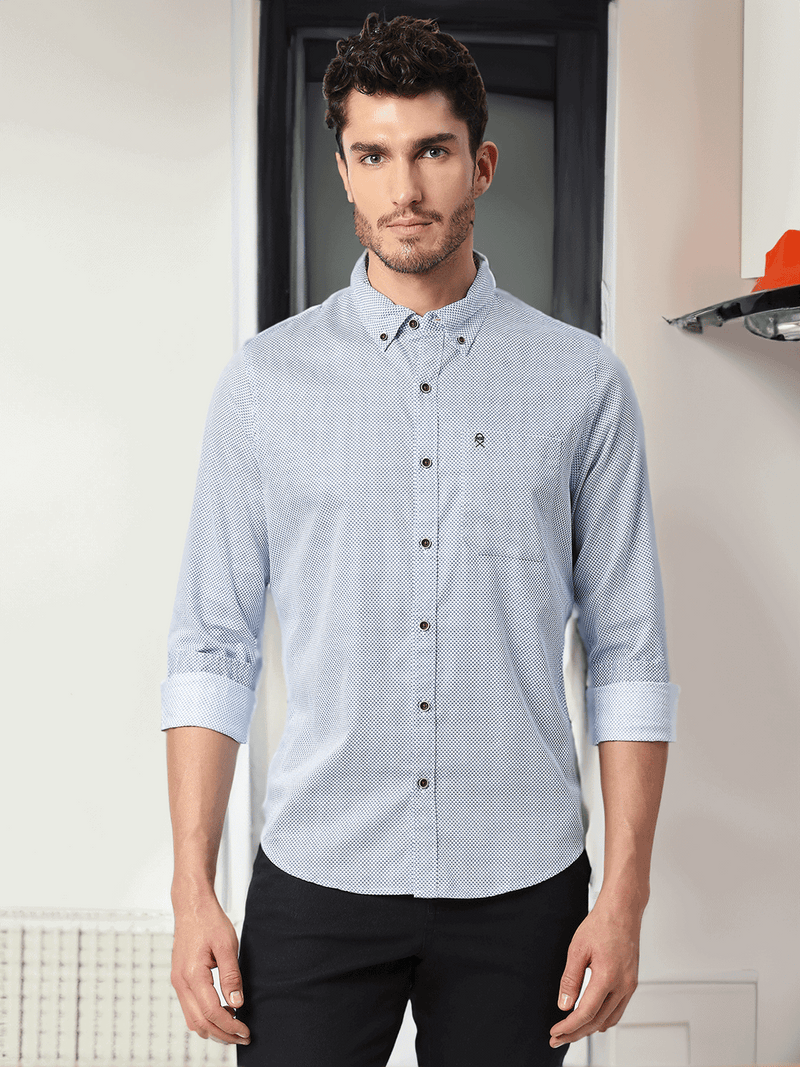 Thomas Scott Men Blue Slim Fit Printed Cotton Casual Shirt