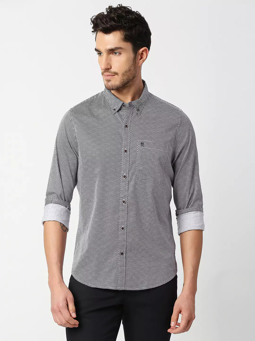 Thomas Scott Men White Slim Fit Printed Cotton Casual Shirt