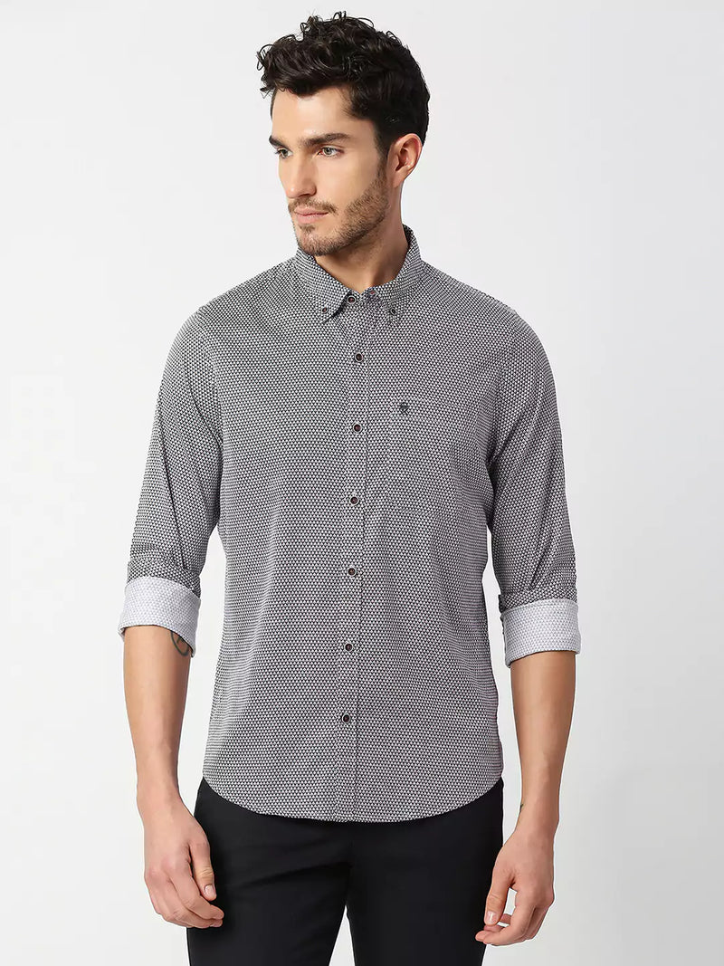 Thomas Scott Men White Slim Fit Printed Cotton Casual Shirt