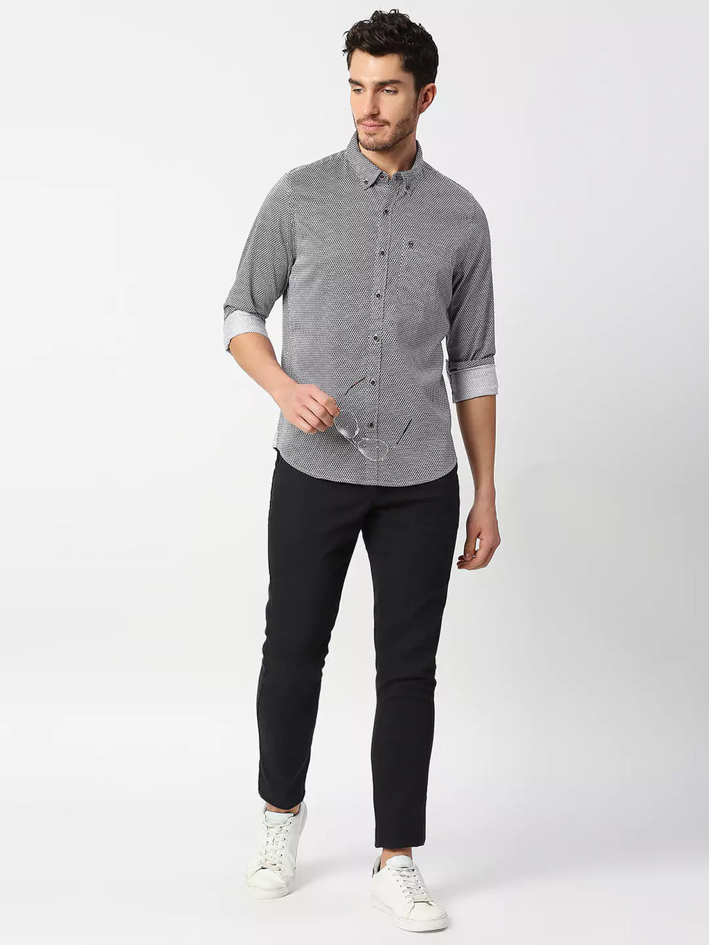 Thomas Scott Men White Slim Fit Printed Cotton Casual Shirt