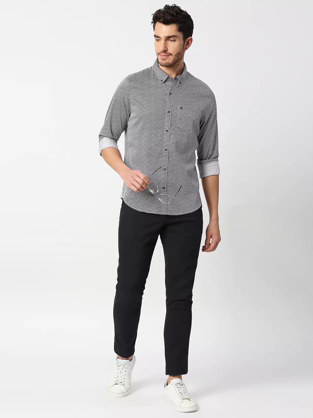 Thomas Scott Men White Slim Fit Printed Cotton Casual Shirt