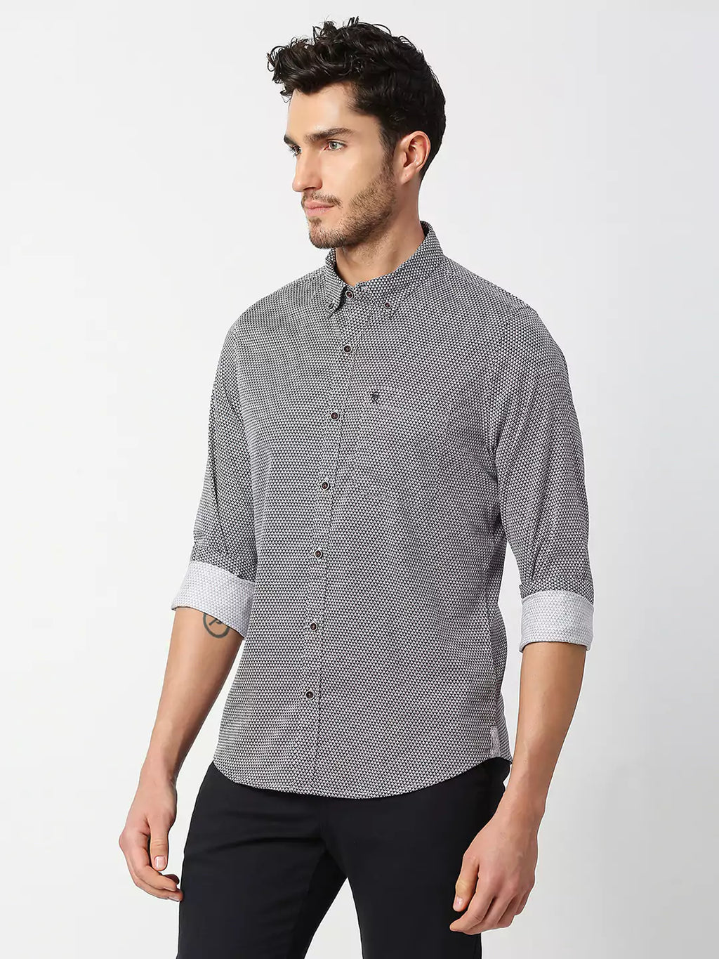 Thomas Scott Men White Slim Fit Printed Cotton Casual Shirt