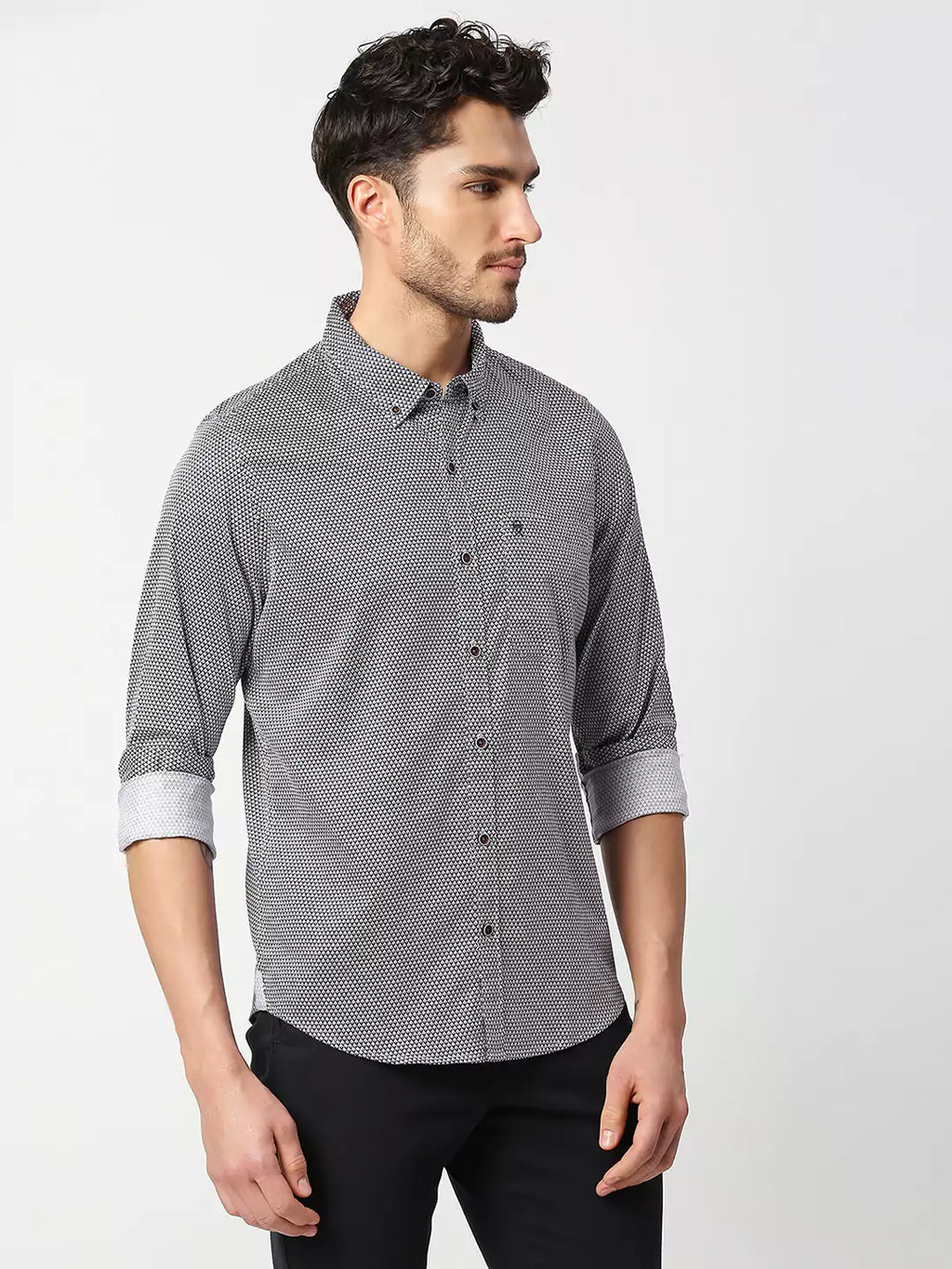 Thomas Scott Men White Slim Fit Printed Cotton Casual Shirt