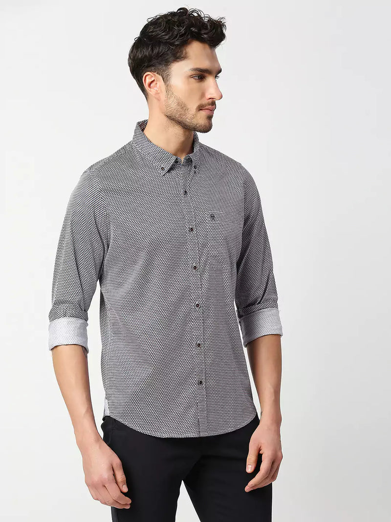 Thomas Scott Men White Slim Fit Printed Cotton Casual Shirt