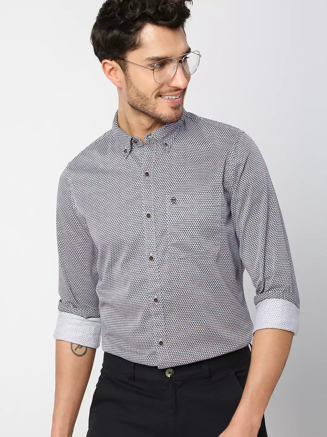 Thomas Scott Men White Slim Fit Printed Cotton Casual Shirt