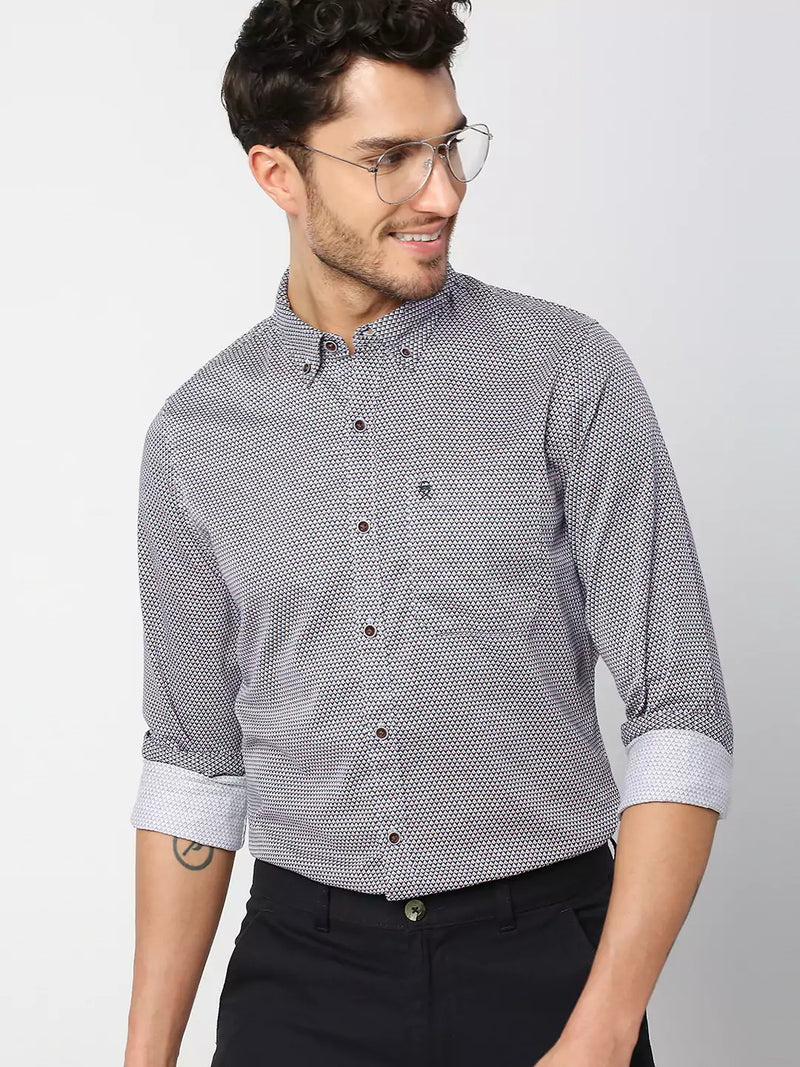 Thomas Scott Men White Slim Fit Printed Cotton Casual Shirt