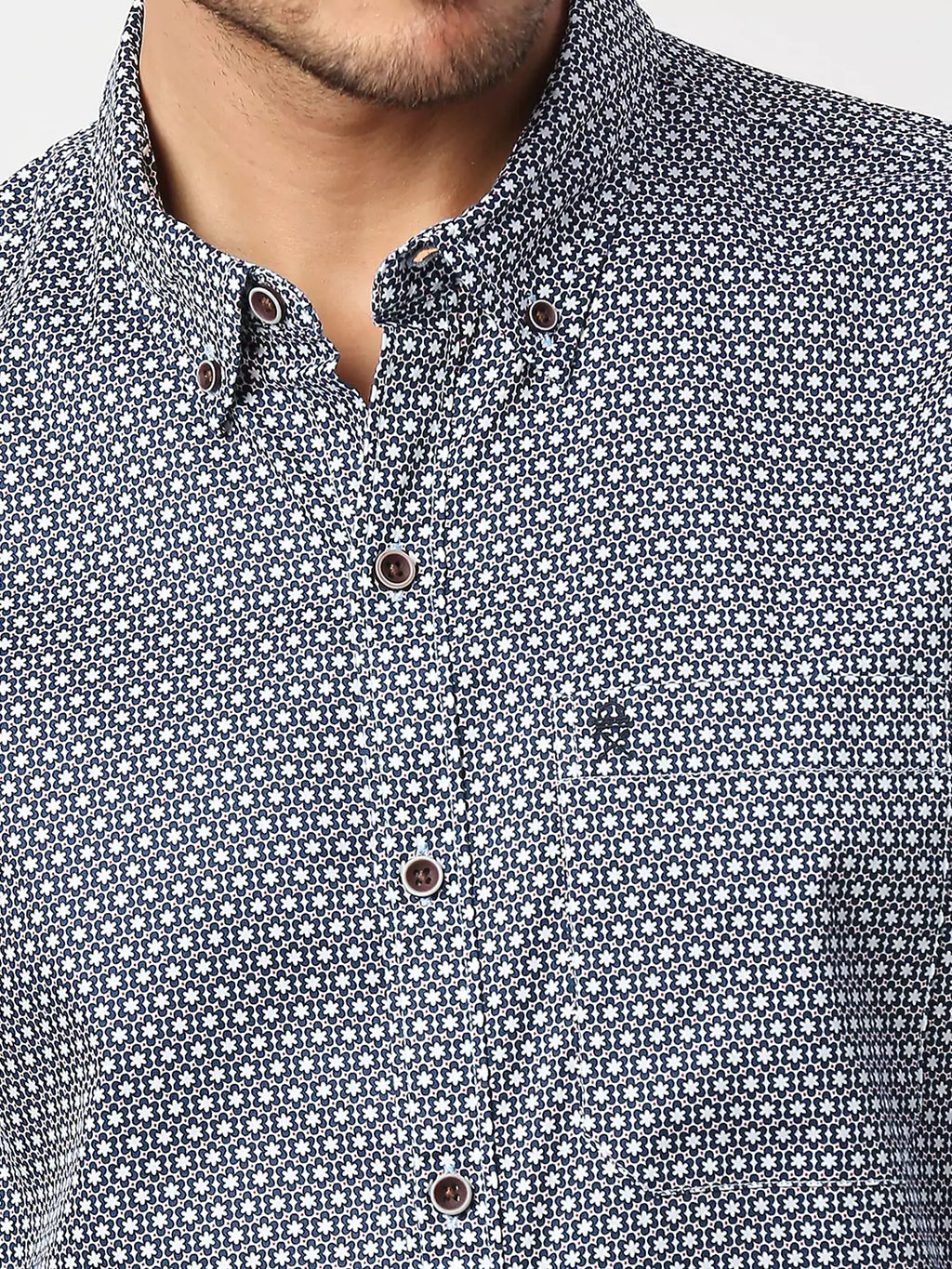 Thomas Scott Men Blue Slim Fit Floral Printed Cotton Casual Shirt