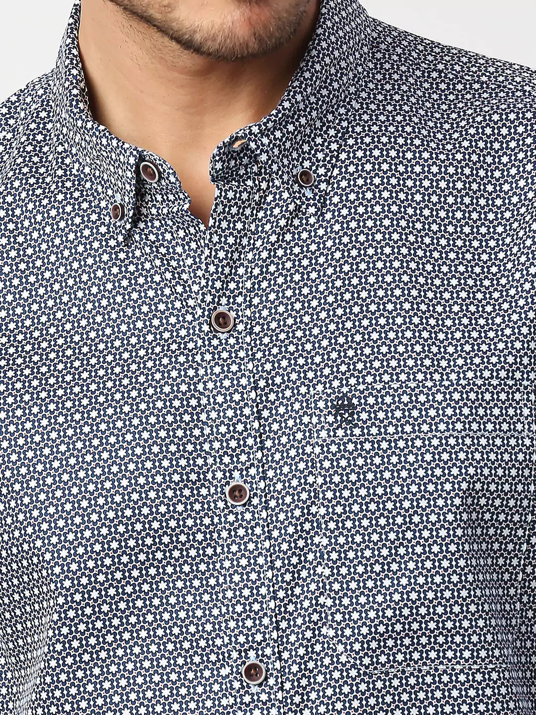 Thomas Scott Men Blue Slim Fit Floral Printed Cotton Casual Shirt