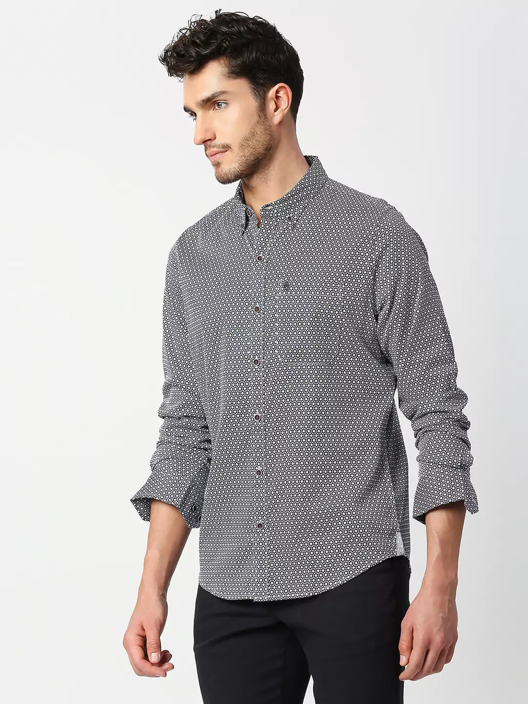Thomas Scott Men Blue Slim Fit Floral Printed Cotton Casual Shirt