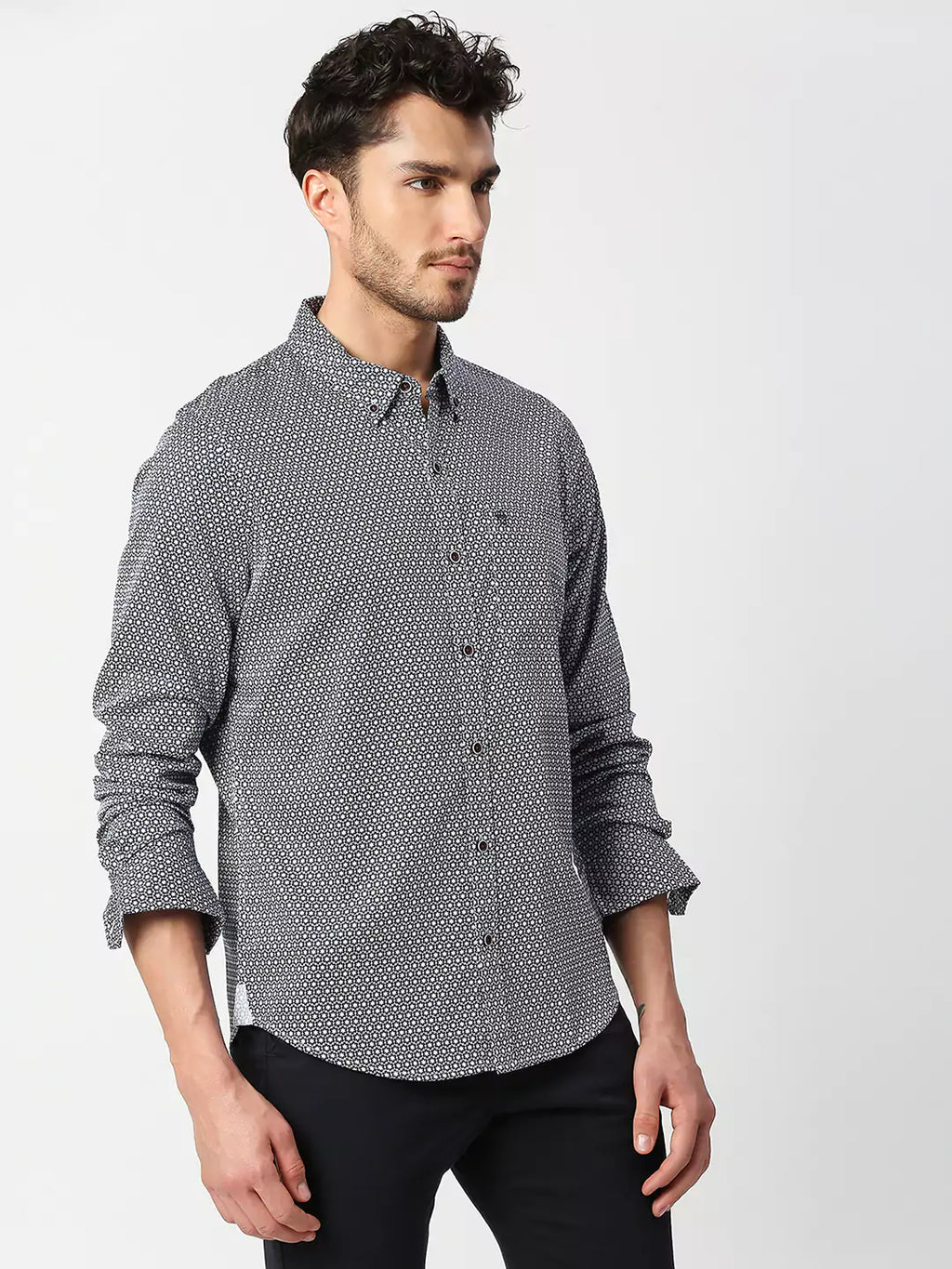 Thomas Scott Men Blue Slim Fit Floral Printed Cotton Casual Shirt