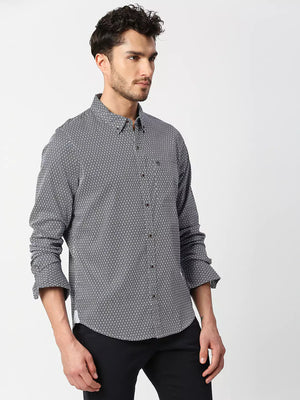 Thomas Scott Men Blue Slim Fit Floral Printed Cotton Casual Shirt