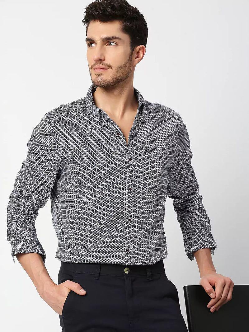 Thomas Scott Men Blue Slim Fit Floral Printed Cotton Casual Shirt
