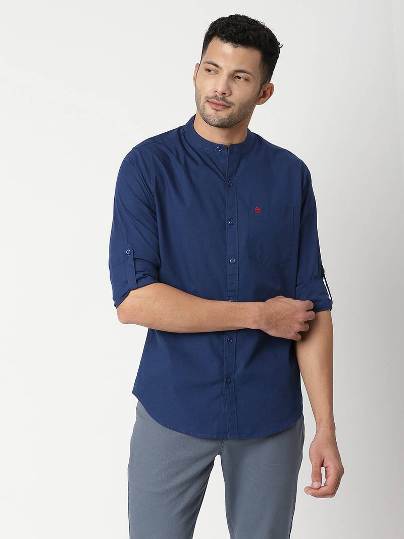 Thomas Scott Men Blue Slim Fit Casual Cotton Shirt