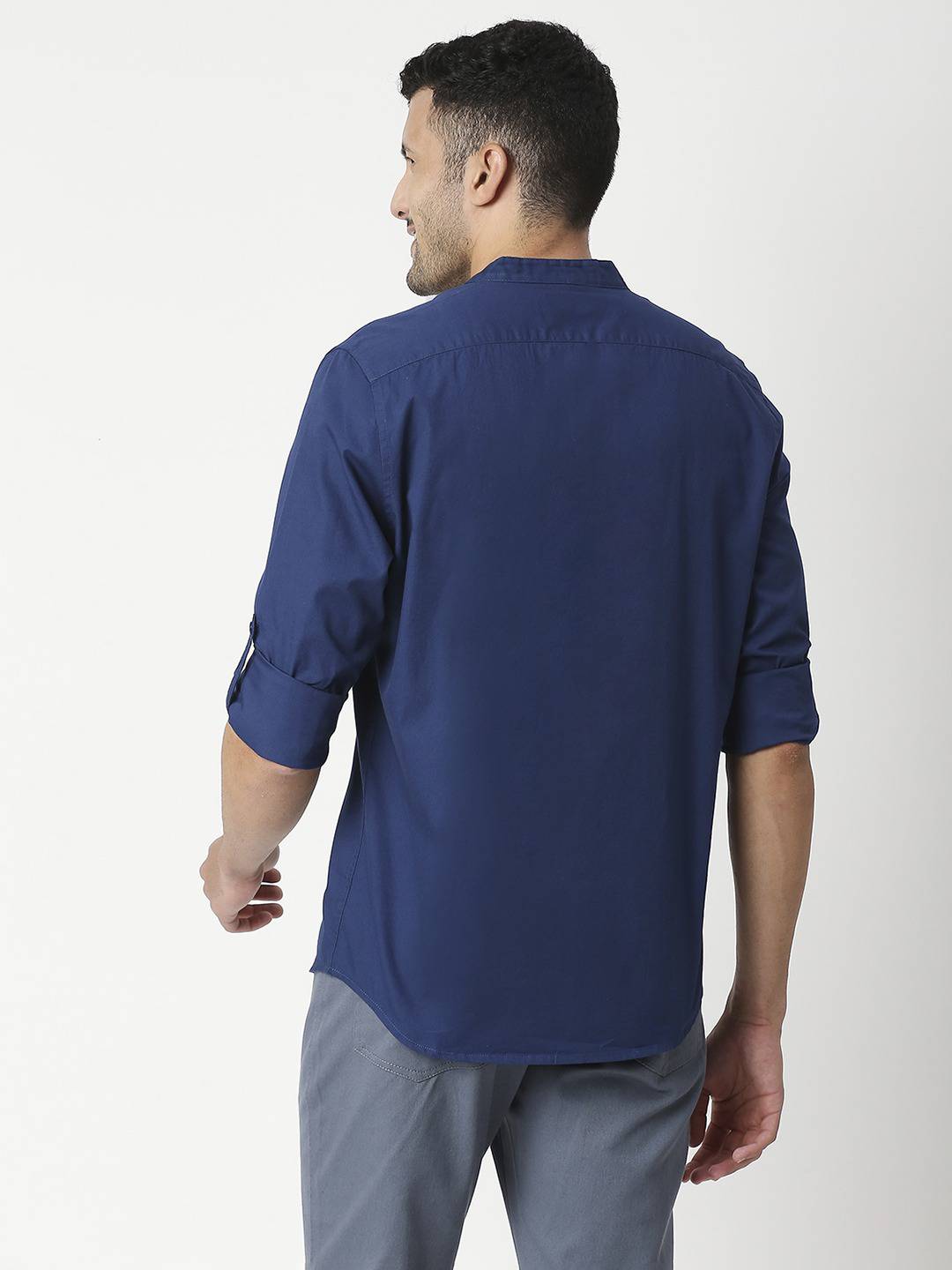 Thomas Scott Men Blue Slim Fit Casual Cotton Shirt
