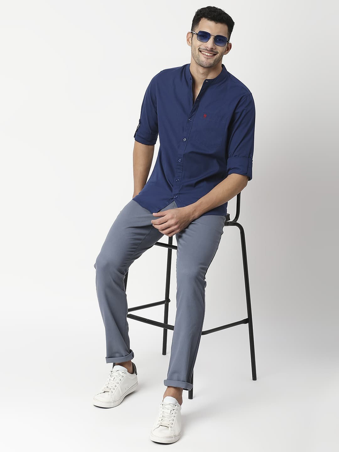 Thomas Scott Men Blue Slim Fit Casual Cotton Shirt