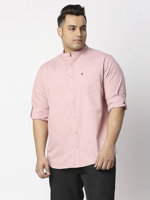 Thomas Scott Men Plus Size Mandarin Collar Slim Fit Cotton Casual Shirt