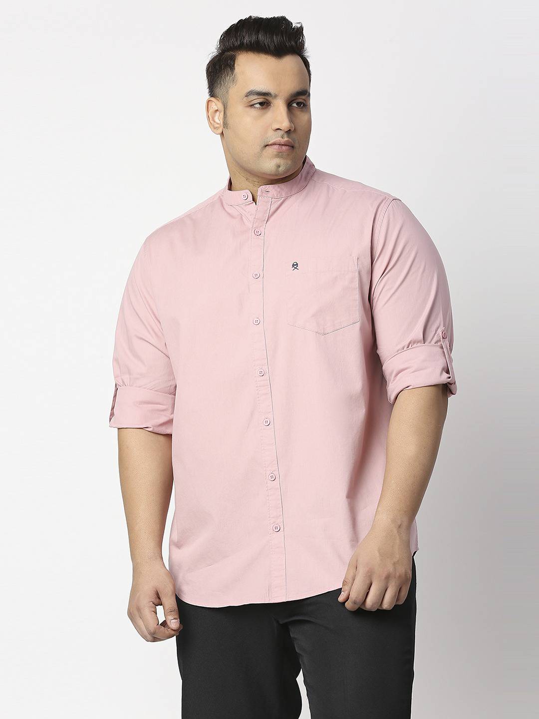 Thomas Scott Men Plus Size Mandarin Collar Slim Fit Cotton Casual Shirt