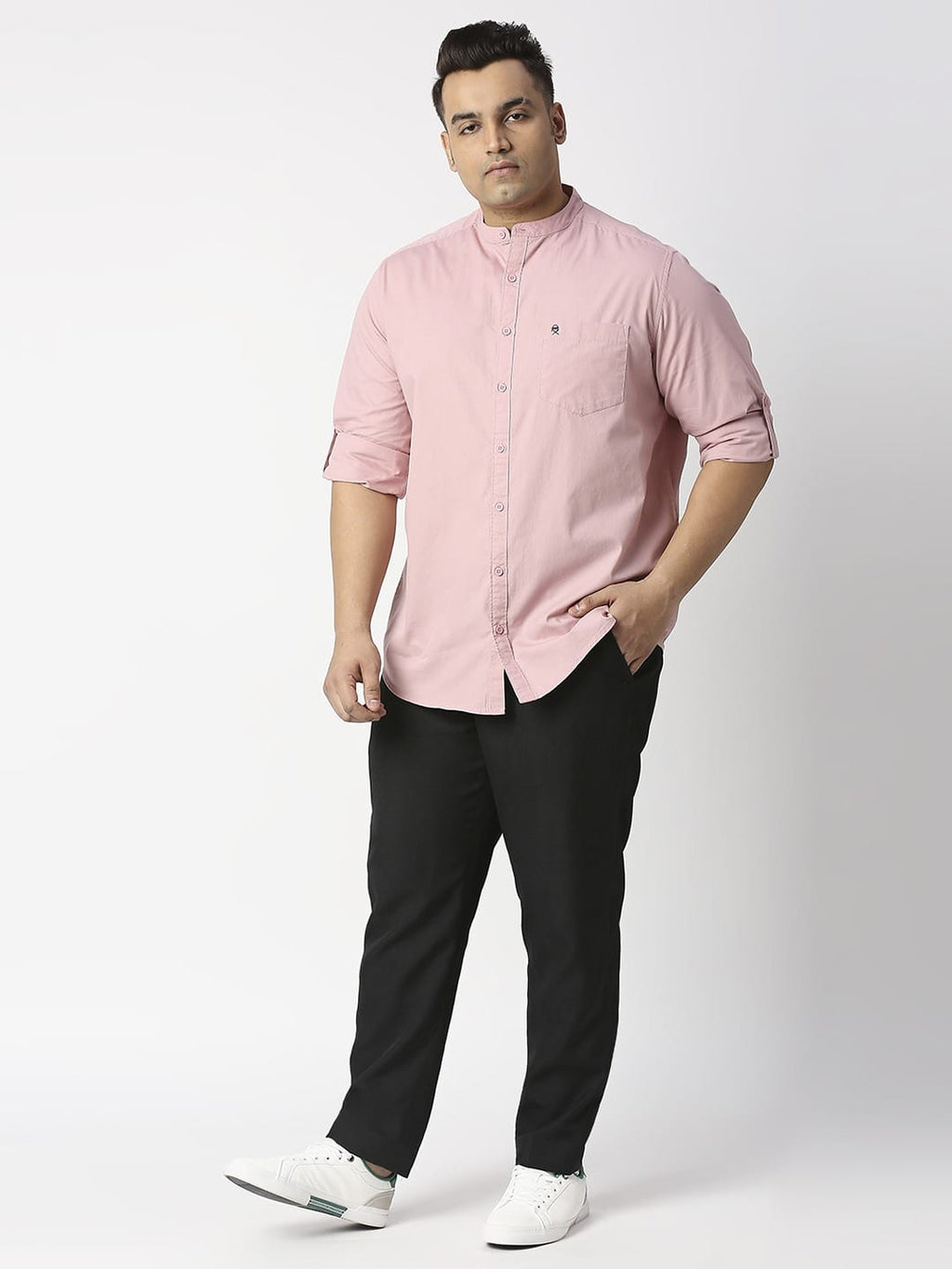 Thomas Scott Men Plus Size Mandarin Collar Slim Fit Cotton Casual Shirt
