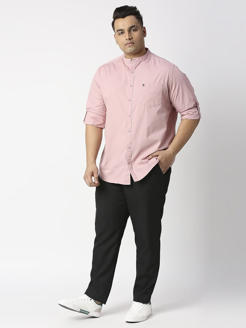 Thomas Scott Men Plus Size Mandarin Collar Slim Fit Cotton Casual Shirt